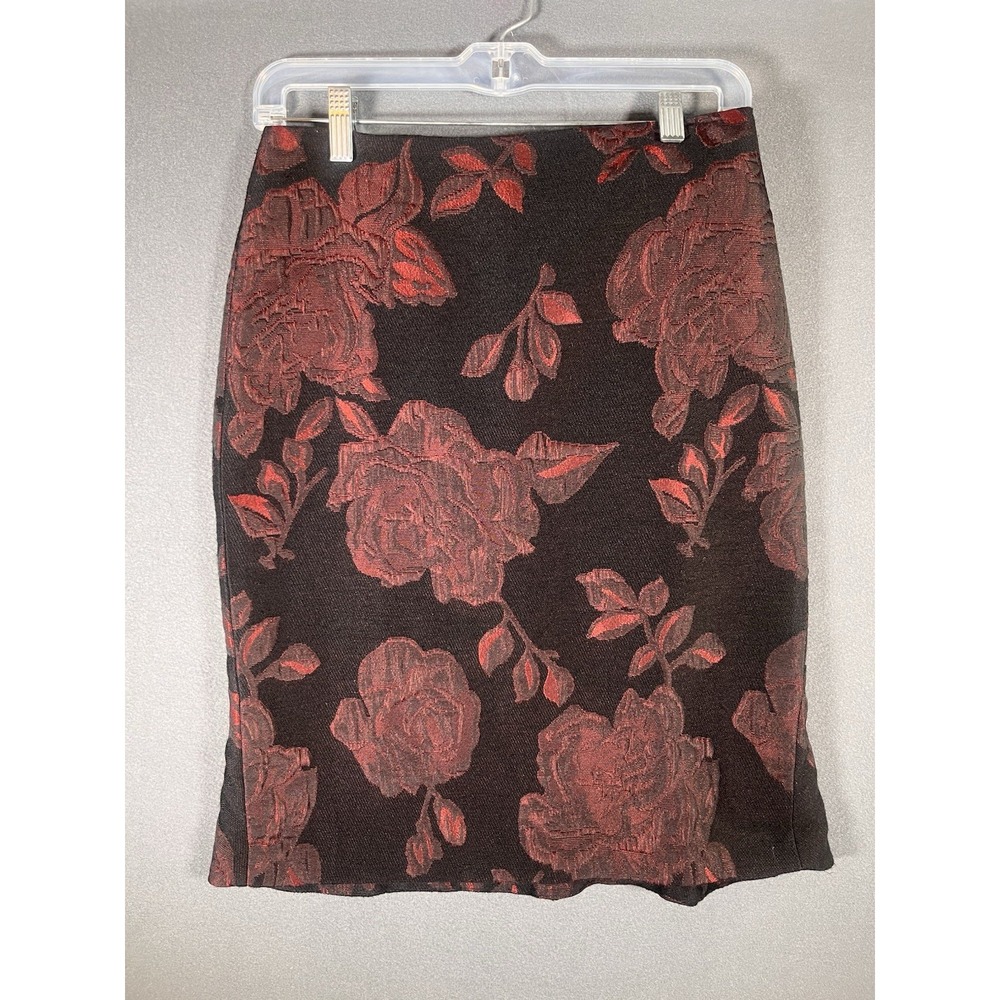 Ann Taylor Petitie 2 Black Red Rose Skirt Goth Floral